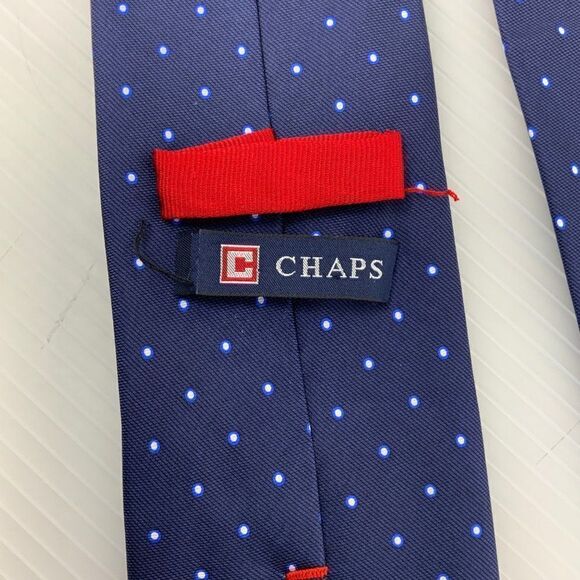 Chaps Mens Tie Blue Polka Dot Silk Business Work Designer Necktie (E3) - Picture 3 of 6